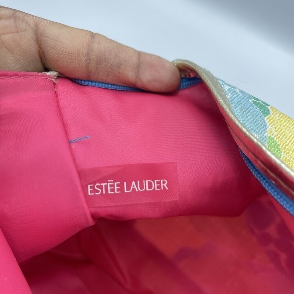 Estee Lauder Lilly Pulitzer Cosmetic Makeup bag Blue Green Gold Trim - Picture 15 of 16